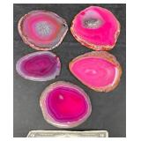 5 Vivid Pink Brazilian Cut Agate Coasters 5 Vivid Pink Brazilian Cut Agate Coasters