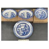 2 Churchill Blue Willow Divided Dishes, Veg Bowl+ 2 Churchill Blue Willow Divided Dishes, Veg Bowl+