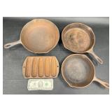 3 Cast Iron Pans & Cornbread Mold Set