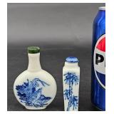 2 Vntg Chinese Porcelain Snuff Bottles, Jade Top 2 Vntg Chinese Porcelain Snuff Bottles, Jade Top