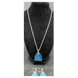 Vntg Sterling Etched Pagodas Necklace Earrings Set