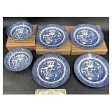 4 Churchill Blue Willow Salad Plates, Fruit Bowls 4 Churchill Blue Willow Salad Plates, Fruit Bowls