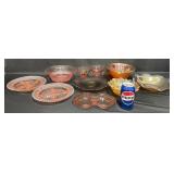 10 Pink & Amber Depression Glass Serving Dishes 10 Pink & Amber Depression Glass Serving Dishes