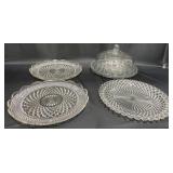 Glass Cake Plate w Cover, 3 Depression Plates Glass Cake Plate w Cover, 3 Depression Plates
