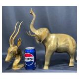 Brass Elephant & Antelope Sculptures Set Brass Elephant & Antelope Sculptures Set