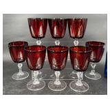 8 Ruby Glass Goblets w Clear Stems 8 Ruby Glass Goblets w Clear Stems