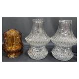 Amber Glass & Clear Fairy Light Candle Holder Lamp Amber Glass & Clear Fairy Light Candle Holder Lamp