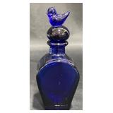 Cobalt Blue Titan Art Glass Perfume Bottle w Bird Cobalt Blue Titan Art Glass Perfume Bottle w Bird