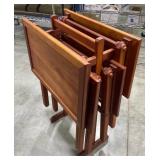 Set of 4 Folding Wooden TV Trays w Stand