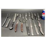 Various Kitchen Knives w Meat Serving Forks Various Kitchen Knives w Meat Serving Forks