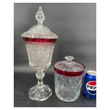 Indiana Glass Diamond Point Ruby Compote w Jar Indiana Glass Diamond Point Ruby Compote w Jar