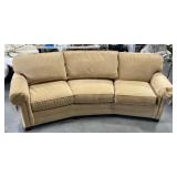 Curved Beige Sofa w Rolled Arms & Cushions