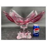 Chribska Czech Pink Art Glass Pedestal Bowl