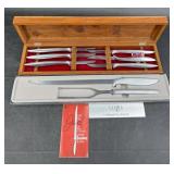 Gerber Steak Knives w Walnut Box & Carving Set