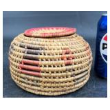 Vntg Native American Coiled Woven Basket w Lid
