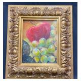 Framed Original Fruit Painting w Apple, Grapes Framed Original Fruit Painting w Apple, Grapes