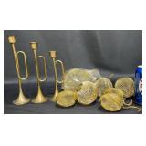 3 Trumpet Candle Holders & Mesh Orb Ornaments 3 Trumpet Candle Holders & Mesh Orb Ornaments