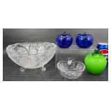 Glass Centerpiece Bowl, Art Glass Apples+ Glass Centerpiece Bowl, Art Glass Apples+