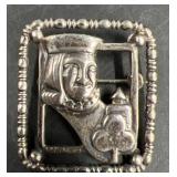 Vntg Sterling Silver Jack of Clubs Brooch Pin