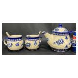 Handmade Polish Potter Teapot w Creamer & Sugar Handmade Polish Potter Teapot w Creamer & Sugar