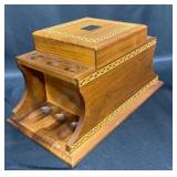 Wooden Humidor Box w Pipe Holders & Inlay Design Wooden Humidor Box w Pipe Holders & Inlay Design