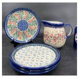 2 Qt Polish Handmade Pitcher & Luncheon Plates 2 Qt Polish Handmade Pitcher & Luncheon Plates