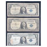 3 U.S. $1 Silver Certificates 1957