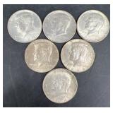 7 Kennedy Silver Half Dollars Dated 1964