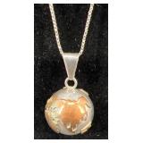 Vintage .925 Sterling Silver Chain & Globe Pendant