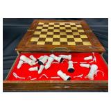 Wooden Chess Storage Box w Integrated Board, Game