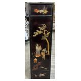 Vntg Chinese Carved Stone Panel Art Lacquer Screen