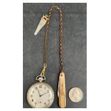 Vntg Illinois Pocket Watch on Chain w Knife & Saw