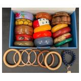 25 Colorful Wooden Bangles w Beaded Bracelet
