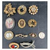 11 Vintage Brooches Pins  Rhinestone, England +