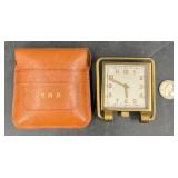 Vntg Concord Travel Clock w Monogram Leather Case