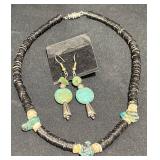 Turquoise & Heishi Necklace w Turquoise Earrings