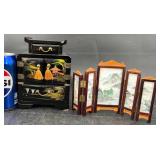 Vintage Japanese Lacquer Jewelry Box, Mini Screen