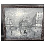 Original Monochrome Street Scene Painting Signed