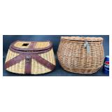 2 Woven Wicker Fishing Creels Baskets
