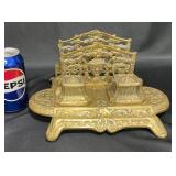 Ornate Brass Double Inkwell Desk Set