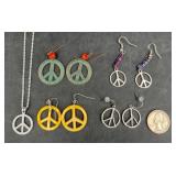 Peace Symbol Jewelry Set w Earrings & Necklace