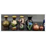 6 Cloisonne & Ceramic Miniature Vases