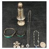 Alvin Sterling Clad Salt Shaker & Various Jewelry
