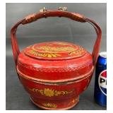 Antique Chinese Red Lacquer Wedding Basket