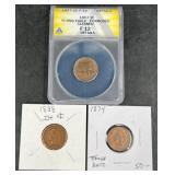 1857 Flying Eagle Penny, 1874 & 1888 Pennies