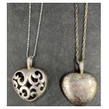 2 Sterling Silver Heart Pendant Necklaces