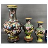 Beautiful 3-Piece Set of Asian Cloisonne Vases