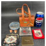 Vntg Collectibles  Coin Purse, Ashtrays, Mirror+