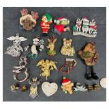 20 Vntg Christmas & Angel Brooches Pins - Trifari+