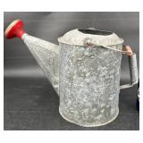 Vntg Galvanized Metal Watering Can w Brass Spout